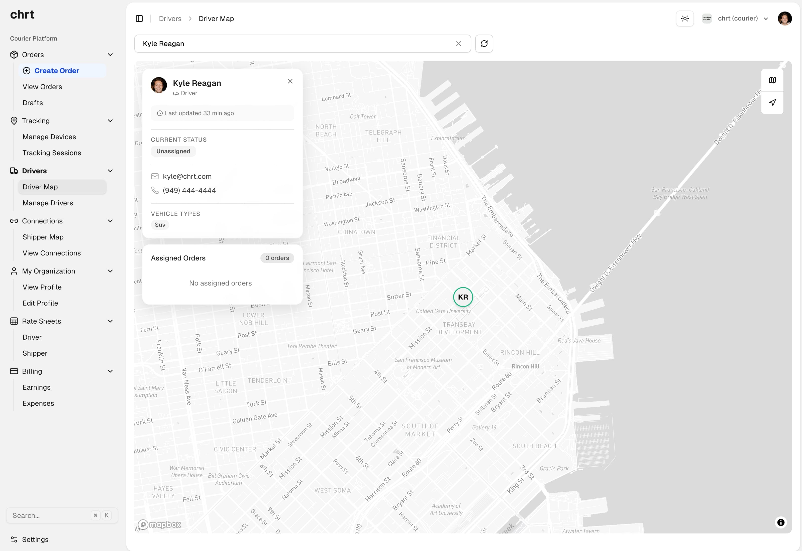 Driver map showing real-time fleet tracking